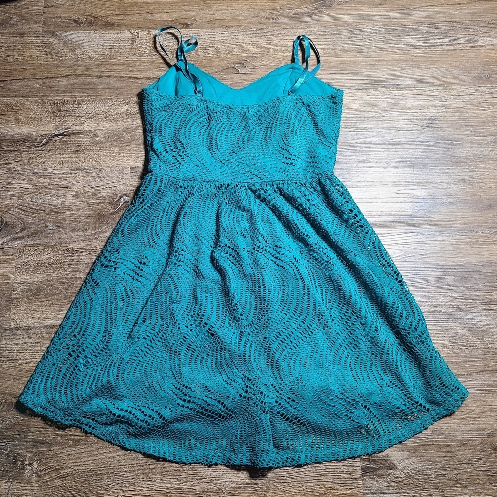 Boho MINI DRESS‎ BABYDOLL GREEN Hippie Pixie Fairy Grunge M Lace Over Lay, Liner - Picture 10 of 10